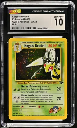CGC 10 GEM MINT Koga's Beedrill Gym Challenge 9/132 Holo Rare Pokemon Card - Image 1