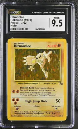 CGC 9.5 MINT+ Hitmonlee 1999 Fossil 7/62 Holo Pokemon Card - Image 1