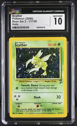 CGC 10 GEM MINT Scyther 2000 Base Set 2 17/130 Holo SWIRL Pokemon Card - Image 1