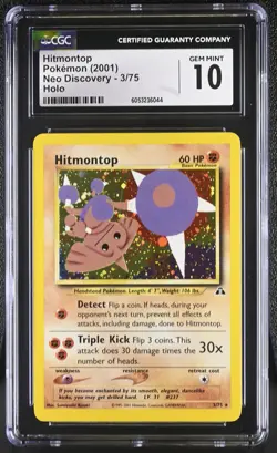 CGC 10 GEM MINT Hitmontop 2001 Neo Discovery 3/75 Holo Pokemon Card - Image 1