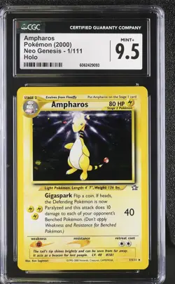 CGC 9.5 MINT+ Ampharos 2000 Neo Genesis 1/111 Holo Pokemon Card - Image 1