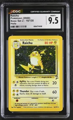 CGC 9.5 MINT+ Raichu 2000 Base Set 2 16/130 Holo Pokemon Card - Image 1