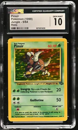 CGC 10 GEM MINT Pinsir 1999 Jungle 9/64 Holo Pokemon Card - Image 1
