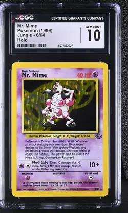 CGC 10 GEM MINT Mr. Mime 1999 Jungle 6/64 Holo Pokemon Card - Image 1