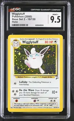 CGC 9.5 MINT+ Wigglytuff 2000 Base Set 2 19/130 Holo SWIRL Pokemon Card - Image 1