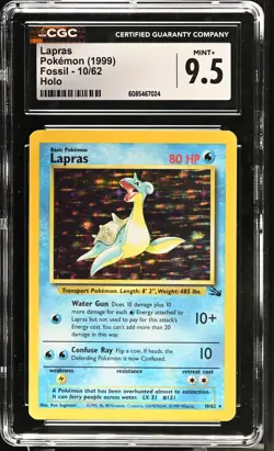 CGC 9.5 MINT+ Lapras 1999 Fossil 10/62 Holo Pokemon Card - Image 1