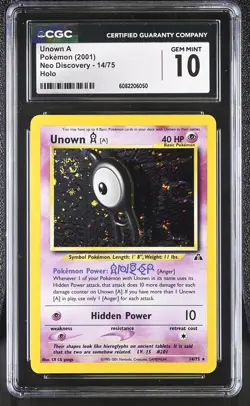 CGC 10 GEM MINT Unown A 2001 Neo Discovery 14/75 Holo SWIRL Pokemon Card - Image 1