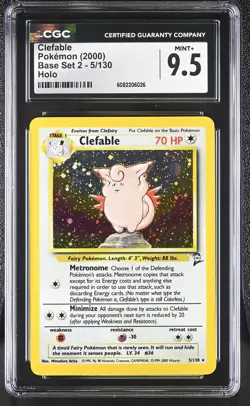 CGC 9.5 MINT+ Clefable 2000 Base Set 2 5/130 Holo Pokemon Card - Image 1