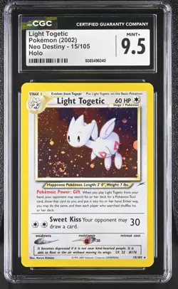 CGC 9.5 MINT+ Light Togetic 2002 Neo Destiny 15/105 Holo SWIRL Pokemon Card - Image 1