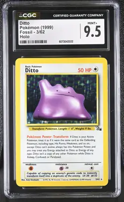 CGC 9.5 MINT+ Ditto 1999 Fossil 3/62 Holo Pokemon Card - Image 1