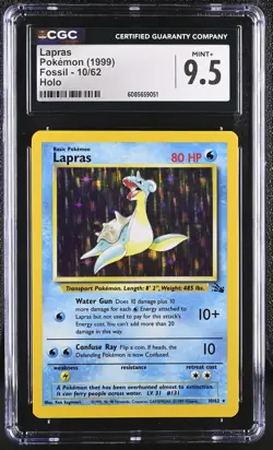 CGC 9.5 MINT+ Lapras 1999 Fossil 10/62 Holo Pokemon Card - Image 1
