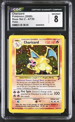 CGC 8 Charizard 2000 Base Set 2 4/130 Holo Pokemon Card - Image 1