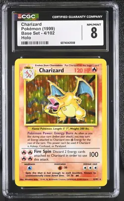 CGC 8 Charizard 1999 Base Set 4/102 Holo Pokemon Card - Image 1