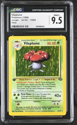 CGC 9.5 MINT+ Vileplume 1999 Jungle 1st Edition 15/64 Holo Pokemon Card - Image 1