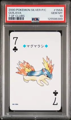 2000 POKEMON SILVER VERSION PLAYING CARDS 7 OF CLUBS #156A QUILAVA PSA 10 - Image 1