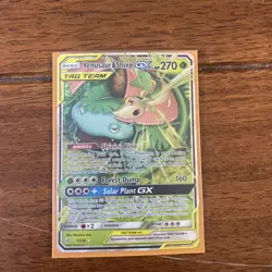 2019 POKEMON SUN & MOON COSMIC ECLIPSE #1/236 VENUSAUR SNIVY TAG TEAM HOLO - Image 1