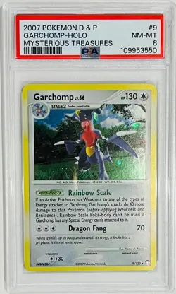 2007 Pokemon Diamond & Pearl - Mysterious Treasures Holo Garchomp #9 PSA 8 Mint - Image 1