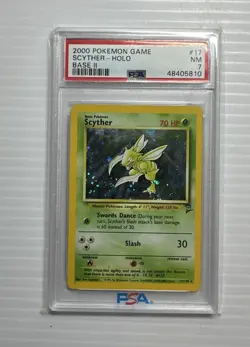 2000 Pokemon Base Set 2 #17 Scyther Holo - PSA 7 NM - Image 1