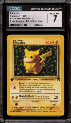 Pokemon Pikachu Ivy League Black Star Promo #1 1st Edition Error CGC 7 - Image 1