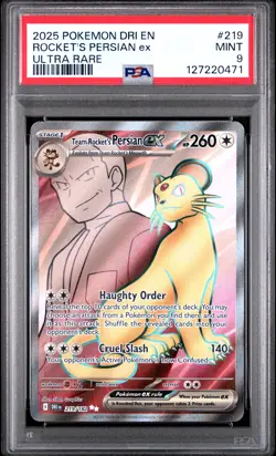 2025 Pokemon Dri En-Destined Rivals #219 Rocket's Persian Ex Ultra Rare PSA 9 - Image 1