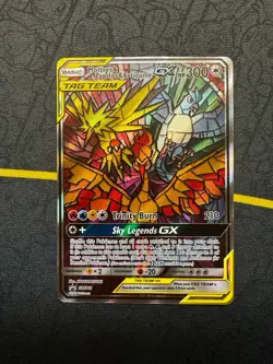 Pokemon Stained Glass Moltres Zapdos & Articuno Tag Team GX Sm210 Hidden Fates - Image 1