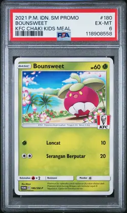 2021 POKEMON INDONESIAN SM PROMO KFC CHAKI KIDS MEAL #180 BOUNSWEET PSA 6 - Image 1