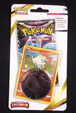 POKEMON SCORBUNNY card & coin Sword & Shield Lost Origins booster pack NEW - Image 1