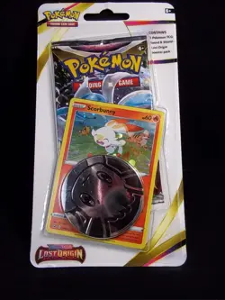 POKEMON SCORBUNNY card & coin Sword & Shield Lost Origins booster pack NEW - Image 2