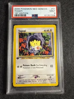 2000 Pokemon Neo Genesis 1st Edition Togepi #51 PSA 9 MINT - Image 1