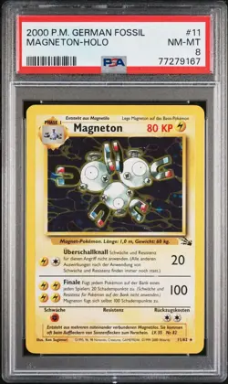 2000 Pokemon GERMAN Unlimited Fossil Magneton Holo 11/62 PSA 8 NM-MT - Image 1