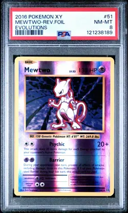 2016 POKEMON XY EVOLUTIONS #51 MEWTWO-REVERSE FOIL PSA 8 - Image 1
