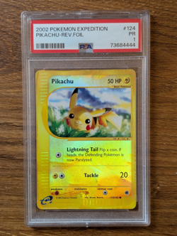 2002 Pokemon Expedition PSA 1 Pikachu Reverse Foil Holo #124 Poor PR - Image 1