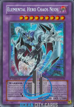 Yugioh Elemental Hero Chaos Neos GLAS-EN036 Secret Rare 1st Ed NM - Image 1