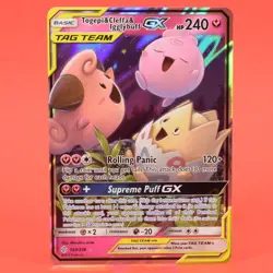 Pokemon English TCG Card Cosmic Eclipse Togepi Cleffa Igglybuff GX 143/236 Holo - Image 1