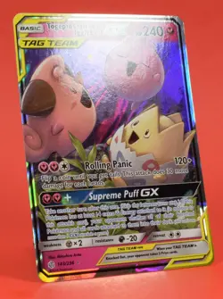 Pokemon English TCG Card Cosmic Eclipse Togepi Cleffa Igglybuff GX 143/236 Holo - Image 3