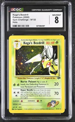 CGC 8 Koga's Beedrill 2000 Gym Challenge 9/132 Holo SWIRL Pokemon Card - Image 1