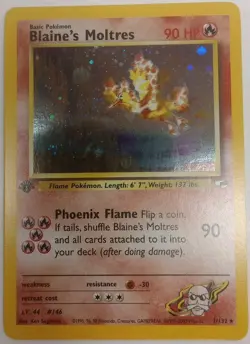 Pokemon TCG Blaine's Moltres Gym Heroes Holo Card 1/132 1st Edition Rare NM - Image 1