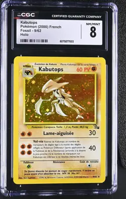 CGC 8 FRENCH Kabutops 2000 Fossil 9/62 Holo Pokemon Card - Image 1