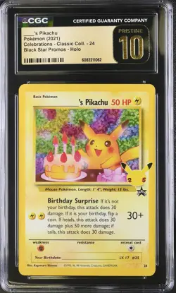 CGC Pristine 10 Birthday Pikachu 24 Holo Celebrations Pokemon Card - Image 1