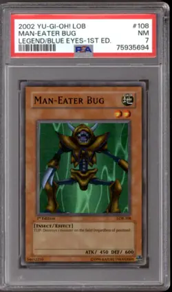 Yu-Gi-Oh Legend Blue Eyes White Dragon 1st Edition Man-Eater Bug LOB-108 PSA 7 - Image 1