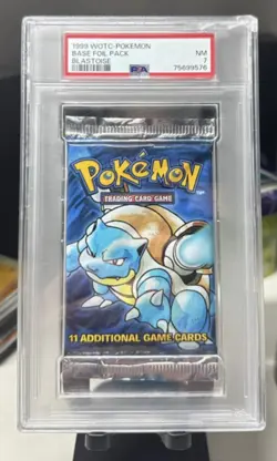 1999 Pokemon Base Set Booster Pack Blastoise Sealed Pack PSA 7 NM - Image 1