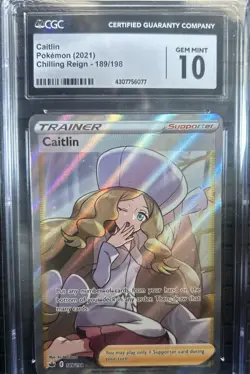Pokemon Caitlin 189/198 SWSH Chilling Reign Full Art Trainer. Graded 10 - Image 1
