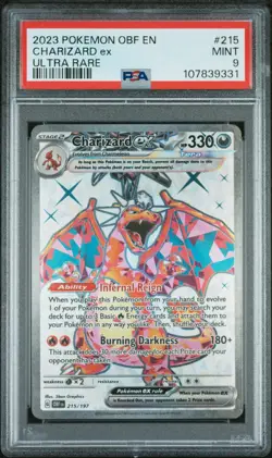 2023 Pokemon PSA 9 Mint, Charizard EX #215/197 Obsidian Flames Ultra Rare - Image 1