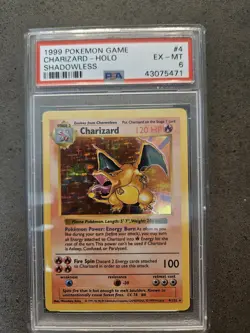 1999 Pokemon Charizard Shadowless Holo PSA 6 EX-MINT Base 4/102 English - Image 1