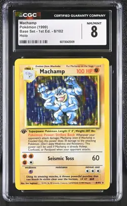 CGC 8 Machamp 1999 Base Set 1st Edition 8/102 Holo Pokemon Card - Image 1