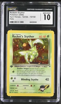 CGC 10 GEM MINT Rocket's Scyther Gym Heroes 1st Edition 13/132 Holo Pokemon Card - Image 1