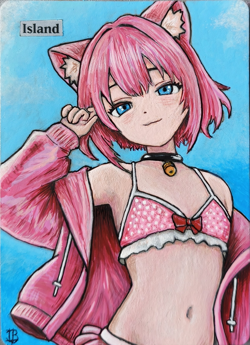 Mtg Island (Anime Girl) - Hand Painted Altered Art by I.B. - Image 1