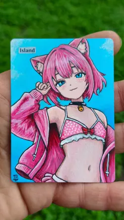 Mtg Island (Anime Girl) - Hand Painted Altered Art by I.B. - Image 3