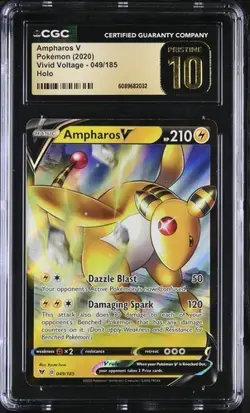?? CGC 10 Pristine Ampharos V 049/185 Vivid Voltage Pokemon Card - Image 1
