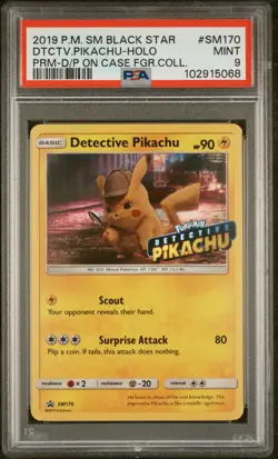 2019 POKEMON SM BLACK STAR PROMO #SM170 DETECTIVE PIKACHU-HOLO PSA 9 - Image 1